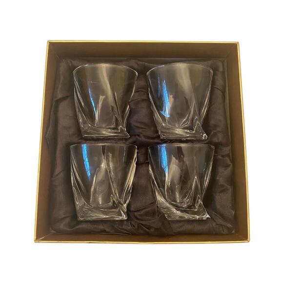 Four Modern Venero London Crystal Twisted Rocks Tumblers Glasses in Storage Box - Picture 2 of 9
